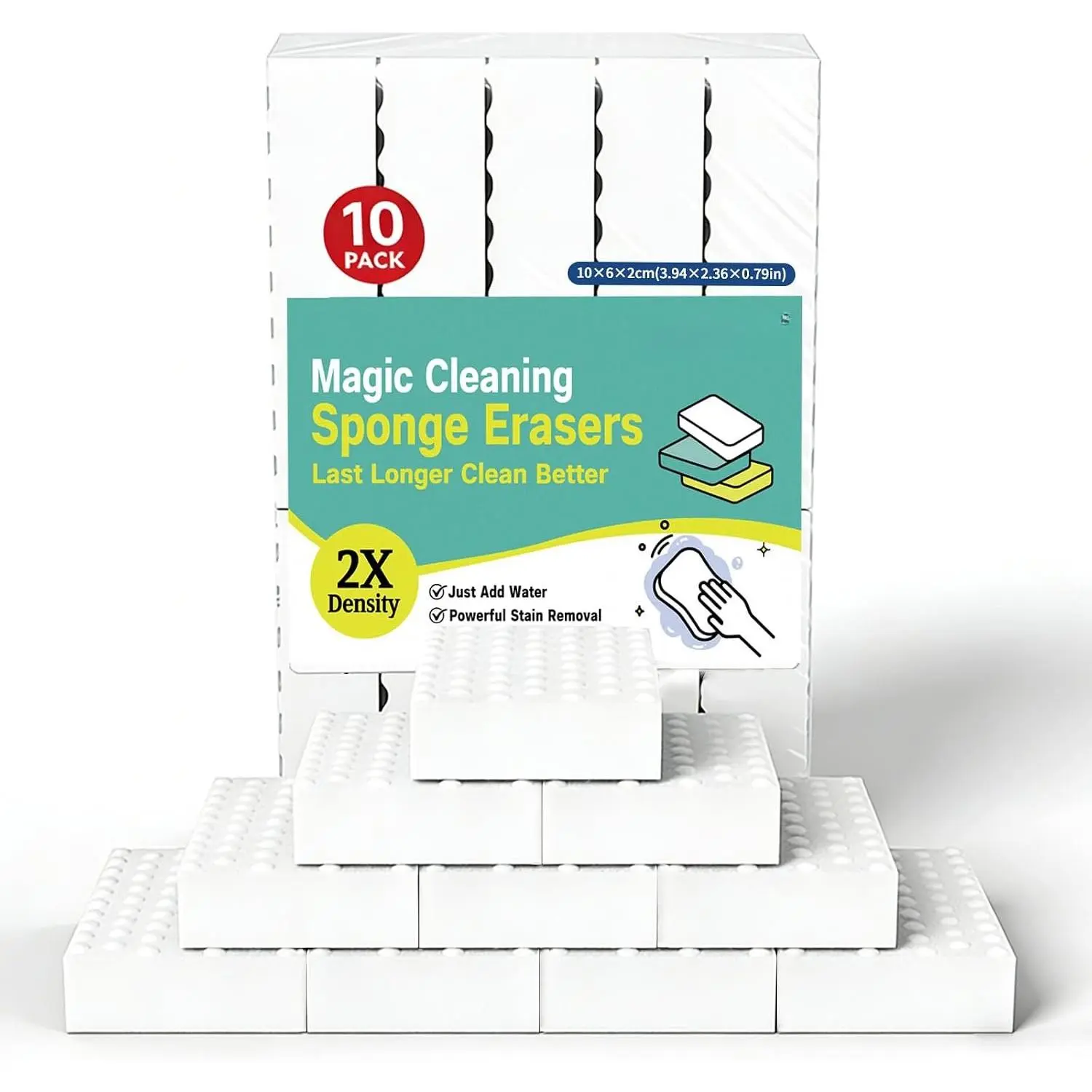 Magic Sponges Cleaning Eraser 10 Pack, 2X Compressed Melamine Sponge Cleaner, Melamine   Purpose Cleaning Pads, Heavy Duty Stain Remover for  Kitchen Bathroom Sneaker