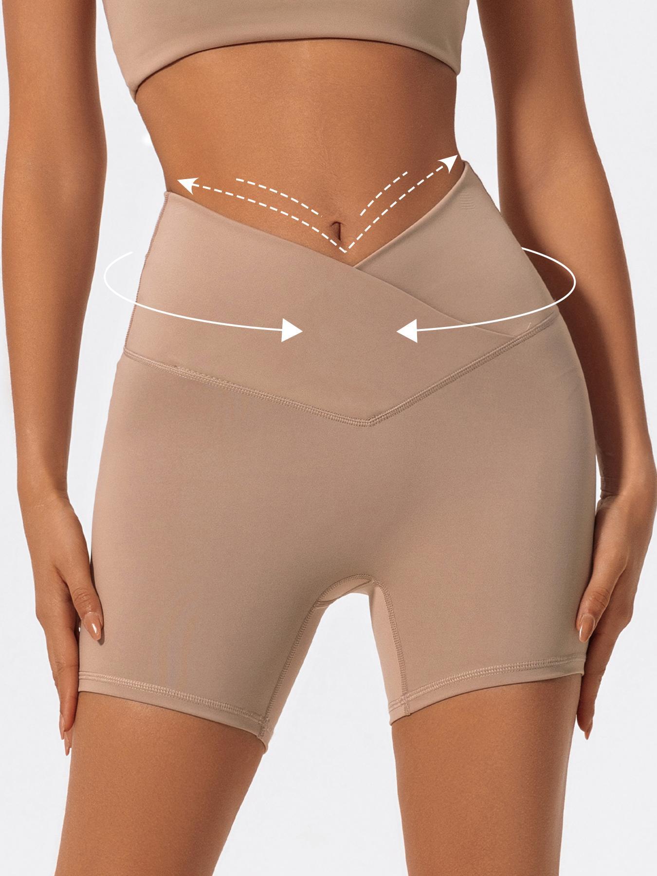 Women's Solid High Waist Sports Shorts, High Stretch Seamless Yoga Shorts, Active Shorts, Ladies Sportswear for Indoor Outdoor Wear, Gym Workout Shorts