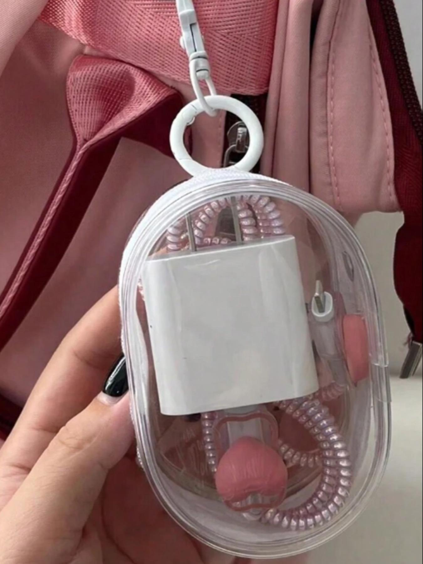 Clear Plastic Charger and Cord Organizer Mini Zipper Keychain, Portable Earbud and Cable Storage Case， Multifunctional Storage Bag for Travel, Daily Use
