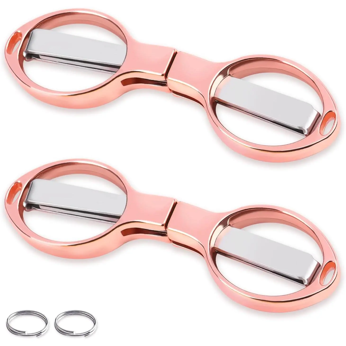 2 count Folding , Portable Travel Scissor,  for Men Glasses Shaped Mini Shear Telescopic , Anti Rust Stainless Steel  for Fishing Sewing  Office-Rose