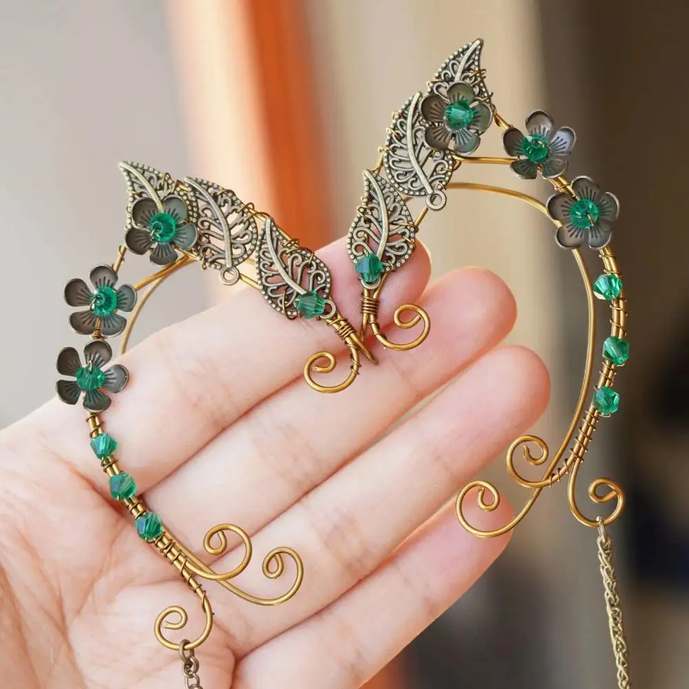 Vintage Forest Elf Cuff & Whimsical Mushroom Crystal Magnet Earrings Set - Funky Unique Accessories, Fancy Stainless Steel Studs, Screw-Back Fake Gauges, Heart Lizard Rook Wrap