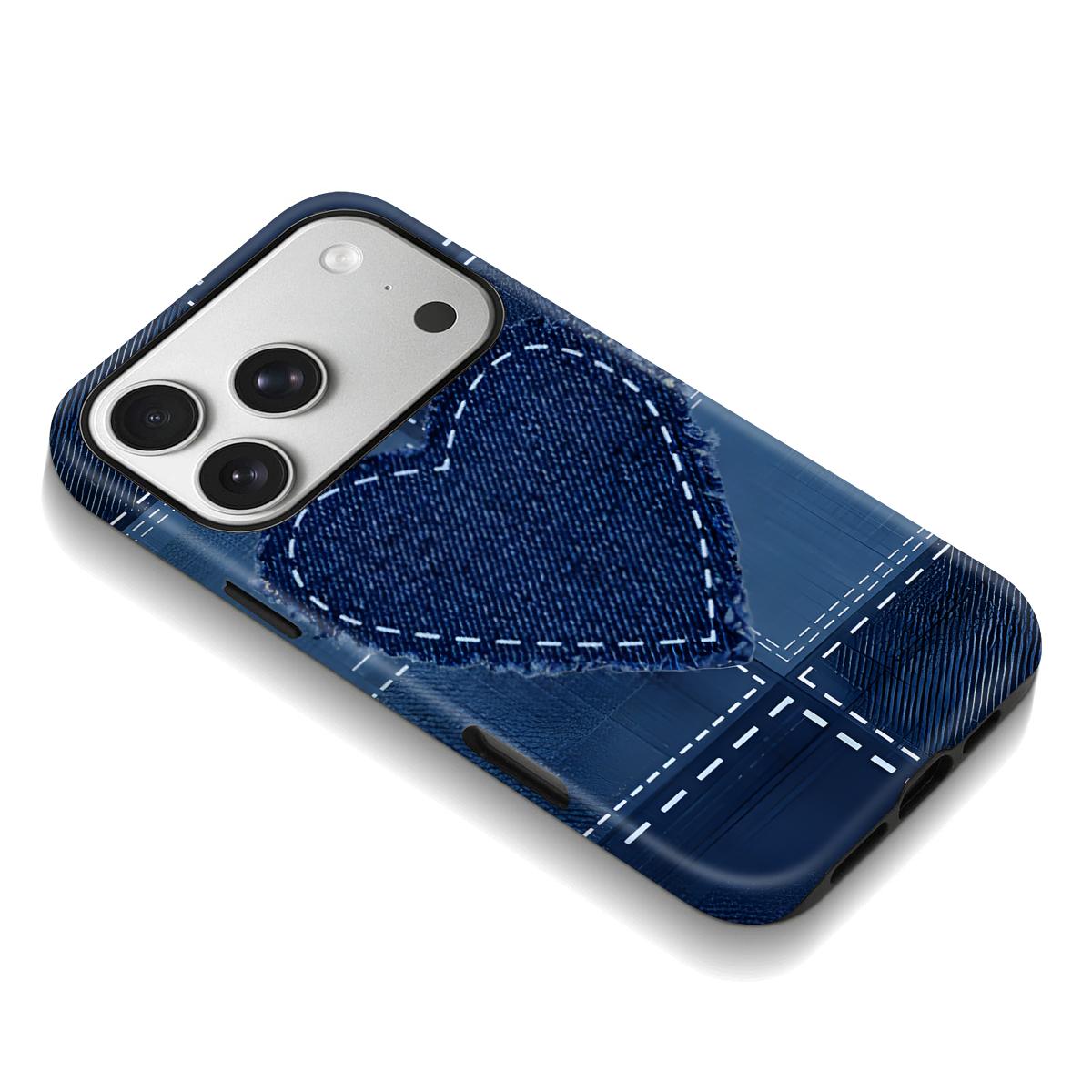 Denim Heart Patchwork Design Phone Case Drop Proof for iPhone 17 Pro Max/16 Pro Max /15Pro Max 15/14/13/12 & Samsung S26 /S25Ultra Trendy ins Style