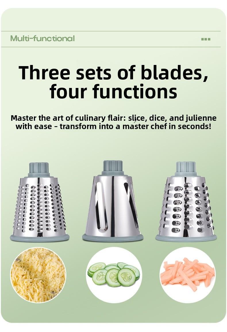 Rotary Cheese Grater, 1-Count Manual Vegetable Chopper with 3 Replaceable Stainless Steel Cutting Blades, Vegetable Shredder and Slicer, Multifunctional Kitchen Utensil, Vegetable Slicer Dicer, Summer Gift # GLOBAL PICKS