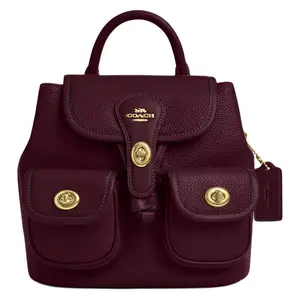 COACH Hadley 23 Backpack for Women – Metallic Gold Accents, Pebbled Smooth Leather, Medium Size, Deep Burgundy