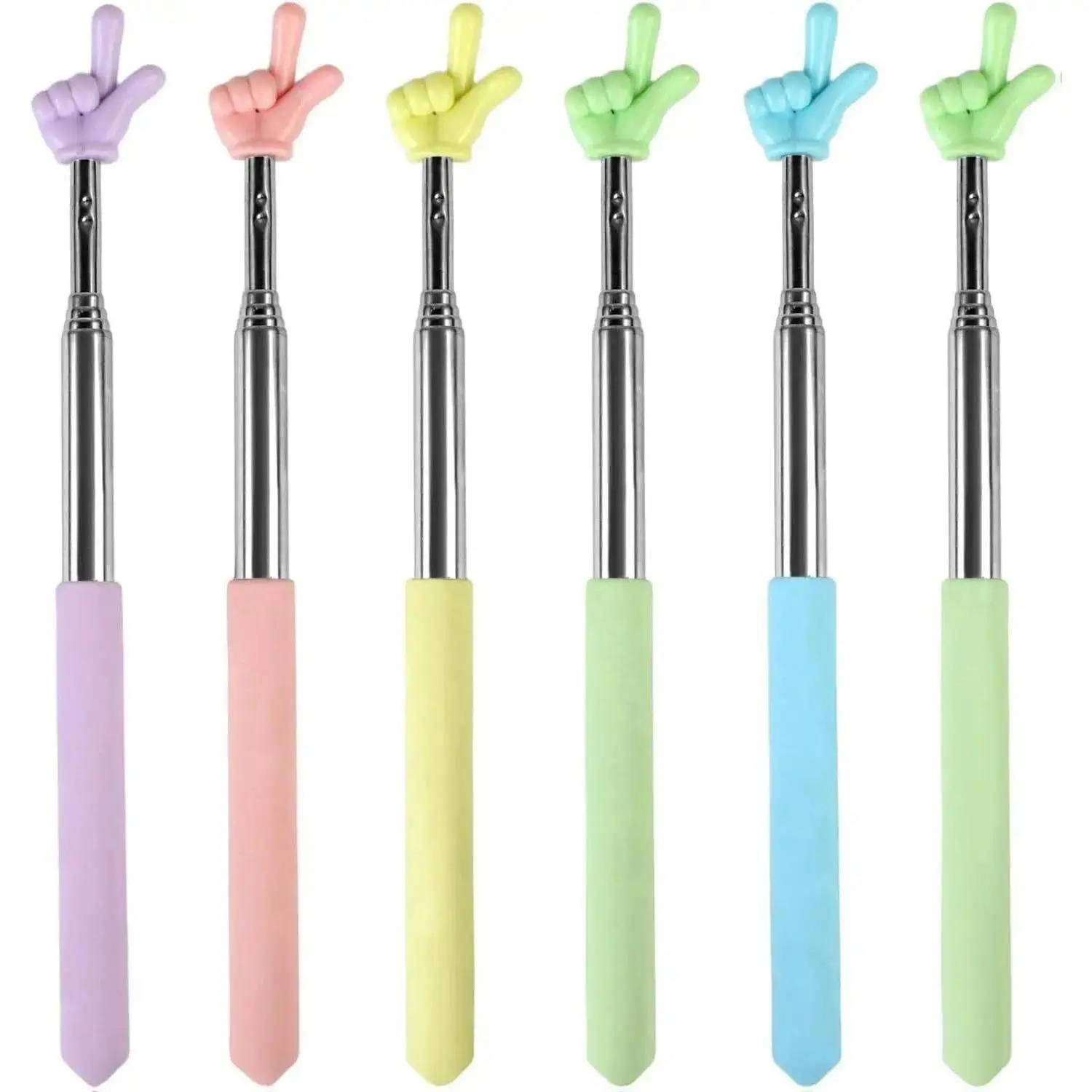6PCS Pointer Finger Stick, Extendable Colorful Finger Pointer Stick, Mini Retractable Teacher Pointer for Presentation, Whiteboard, Blackboard, Classroom Supplies(5 Color)