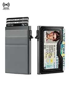 Men’s Rfid Anti-Theft Card Holder, Quick Release Pop-Up Metal Wallet, Transparent License Slot, Elastic Fabric Slots, Compact Portable Purse