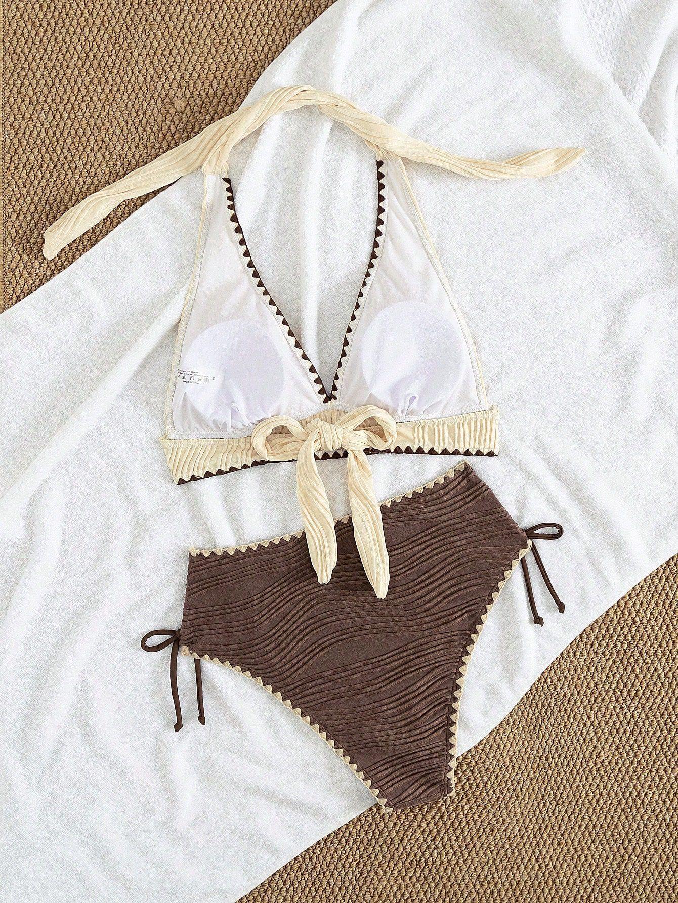 Chic High-Waisted Bikini with Ribbed Design – Stylish and Comfortable