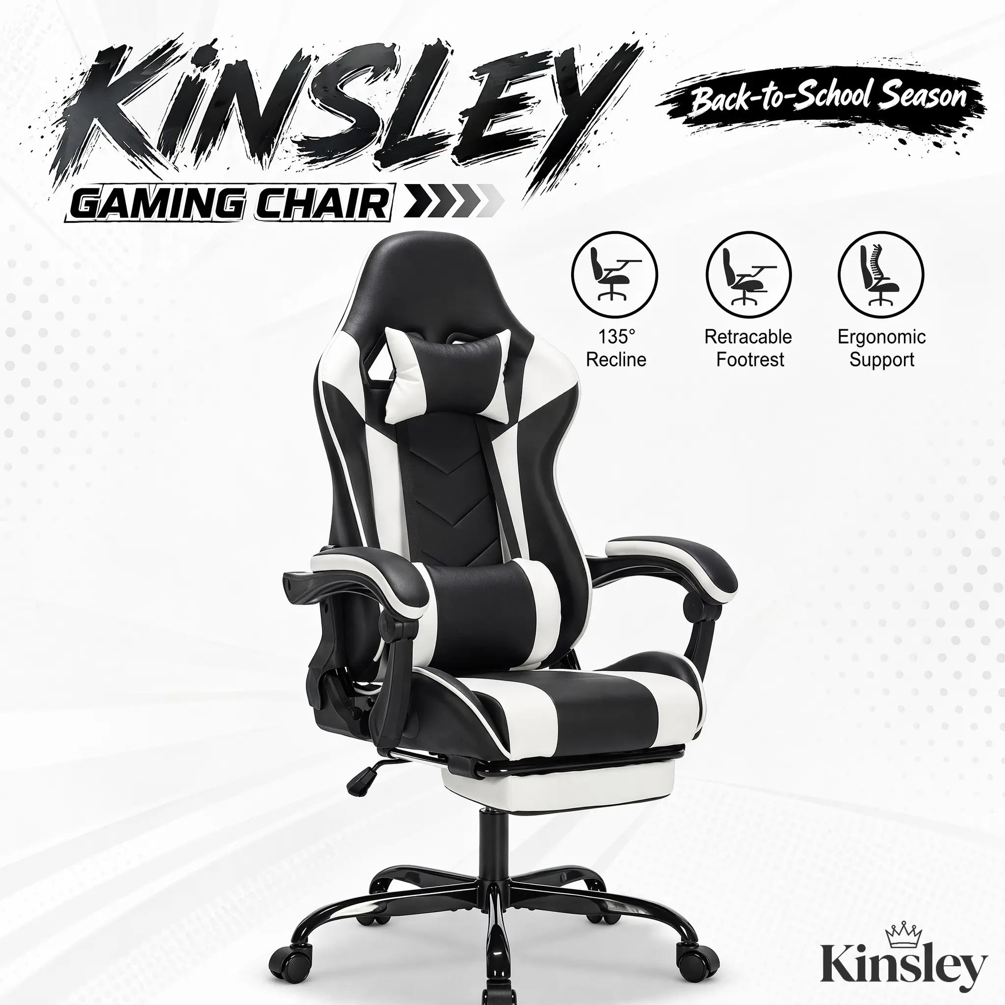KINSLEY E-sports Gaming Chair Sports Car Driving Seat PU Material Moulded Sponge Comfortable and Safe With Massage Black  # Back-to-school season