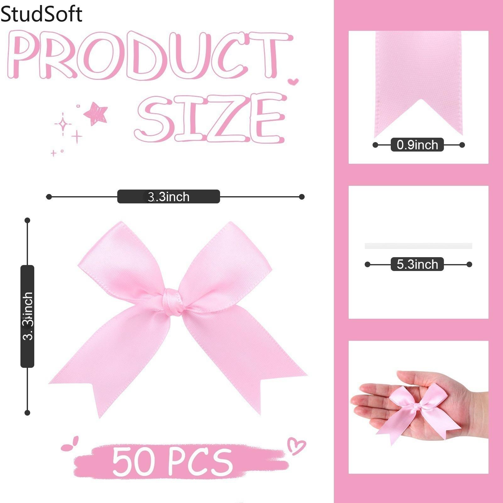 50 Pack Pink Satin Ribbon Bows, Self-Adhesive Mini Gift Bows Set for DIY Crafts Gift Wrapping