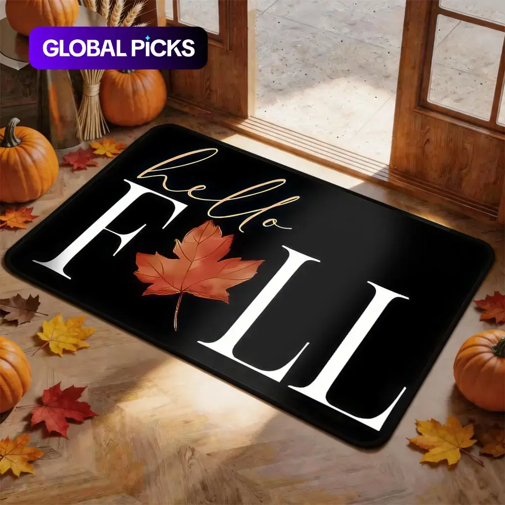 Thanksgiving Door Mat, Non Slip Doormat, Pumpkin Maple leaves Pattern, Non-Slip Low Profile, Kitchen Floor Mat, Home & Party Decor, front door indoor outdoor bathroom fall rug Boho Style Rug #GLOBAL PICKS