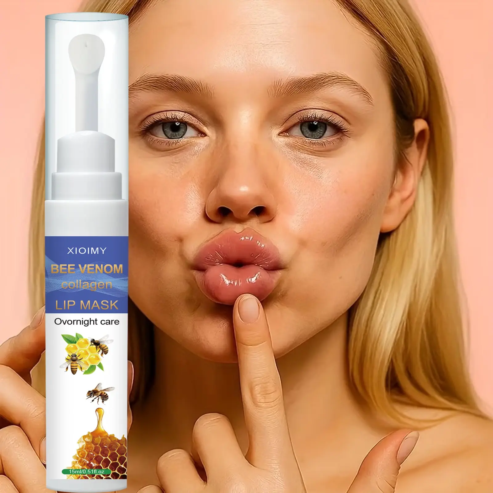 15ML Bee Venom Collagen Lip Mask Gel, Intensive Hydration, Brightening & Nourishing, Nighttime Lip Care, Overnight Lip Mask, Moisturizes Dry Lips