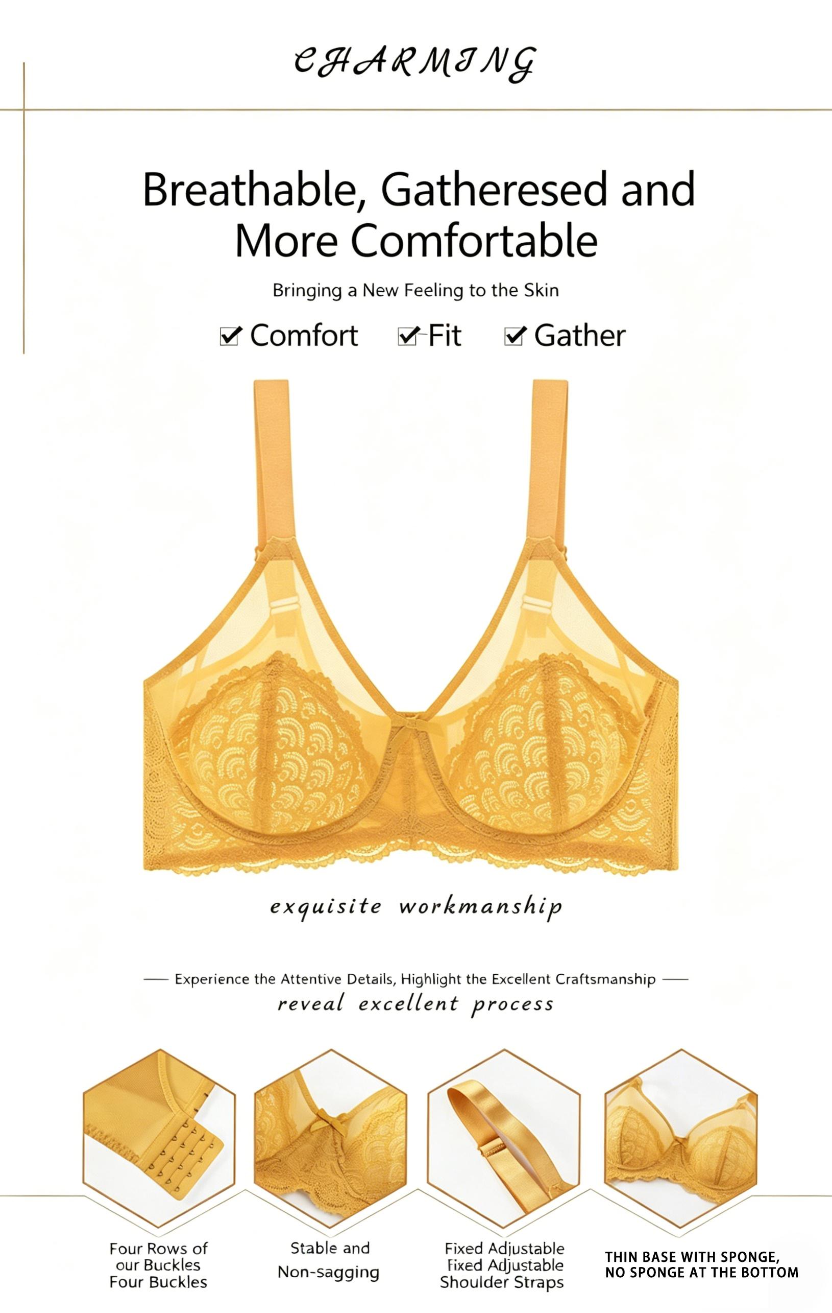 European-style sexy lace bra, plus size, with underwire, ultra-thin mesh, push-up, large size lingerie