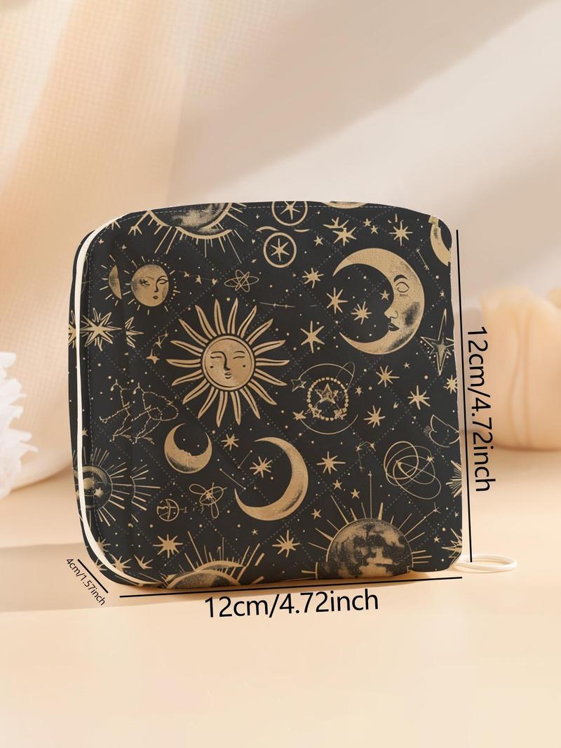 Moon & Star Pattern Portable Sanitary Napkin Storage Bag, Lightweight Tissue Bag for Women's Products, Travel Cosmetics Storage Bag, Travel Organizer Bag