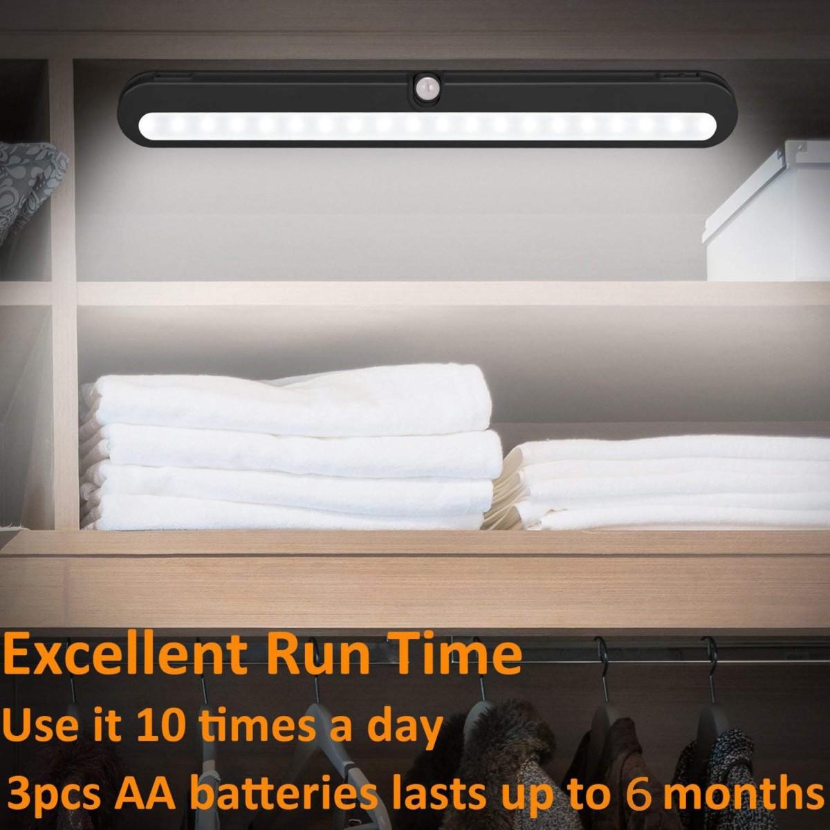 T01L LED Closet Light, Super Bright 20 LED Under Cabinet Lighting Battery Powered/DC Input Wireless Motion Sensing Light, Auto On Off Switch, Motion Sensor & Light Sensor, Light Beam Adjustable