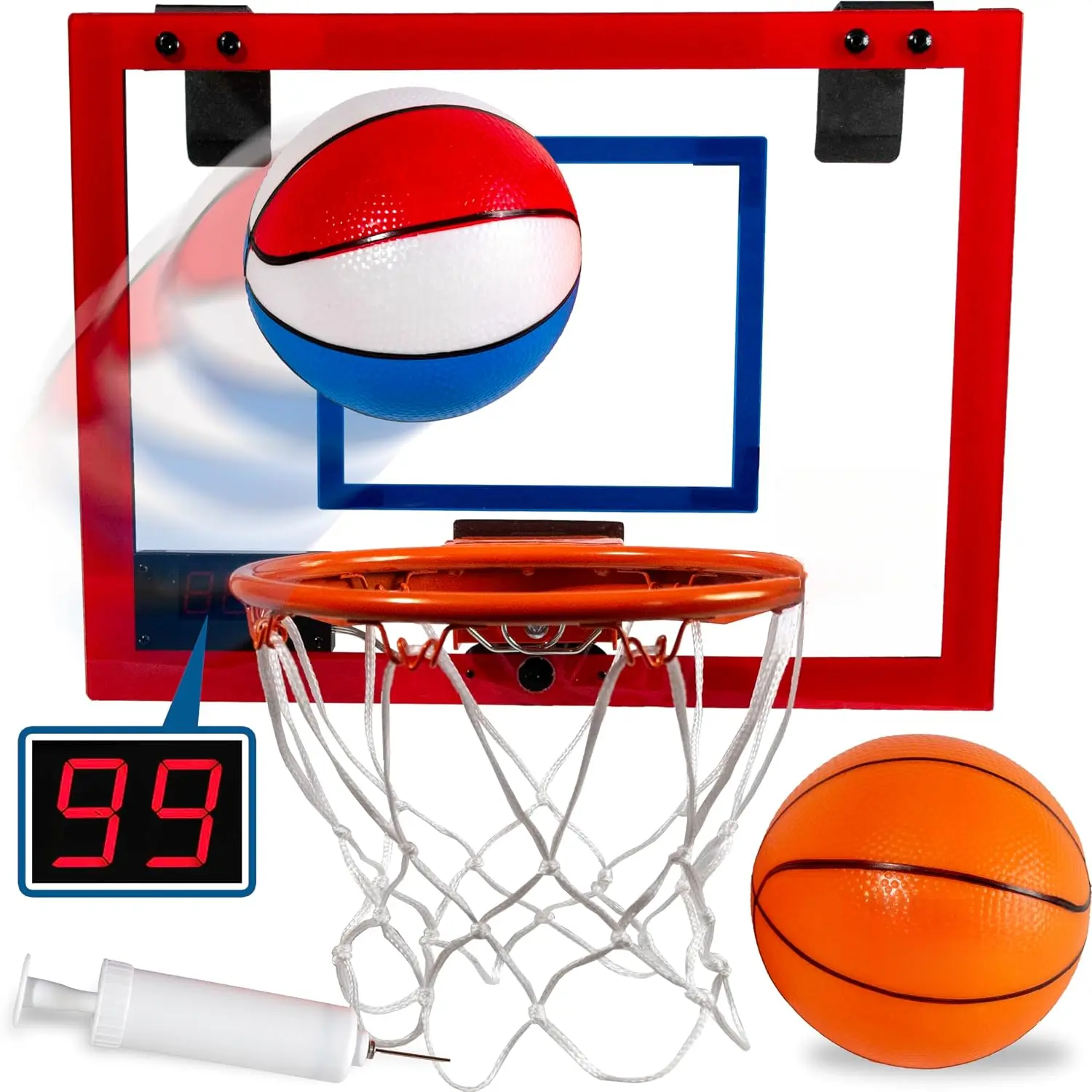 Over The Door Mini Basketball Hoop with Electronic Scoreboard, Spring-Loaded Rim Supports Dunks, Indoor Mini Hoop for Bedroom and Game Room