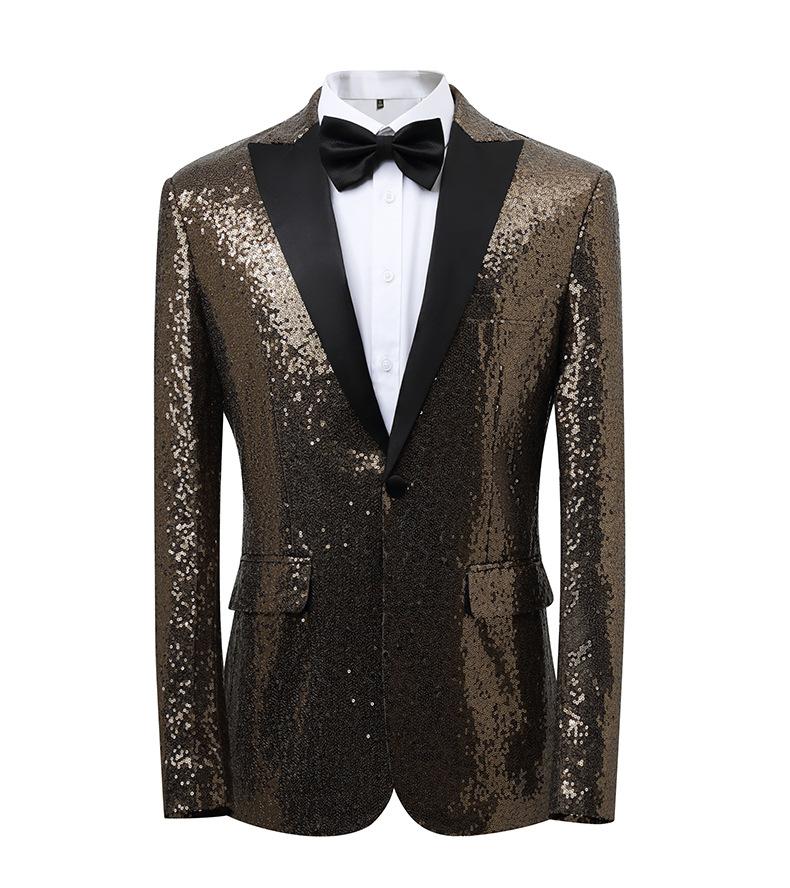Gold Sequin Stage Performance Suit Jacket  Men's Korean Style Blazer For Nightclub, Wedding Host, Emcee, Photoshoot