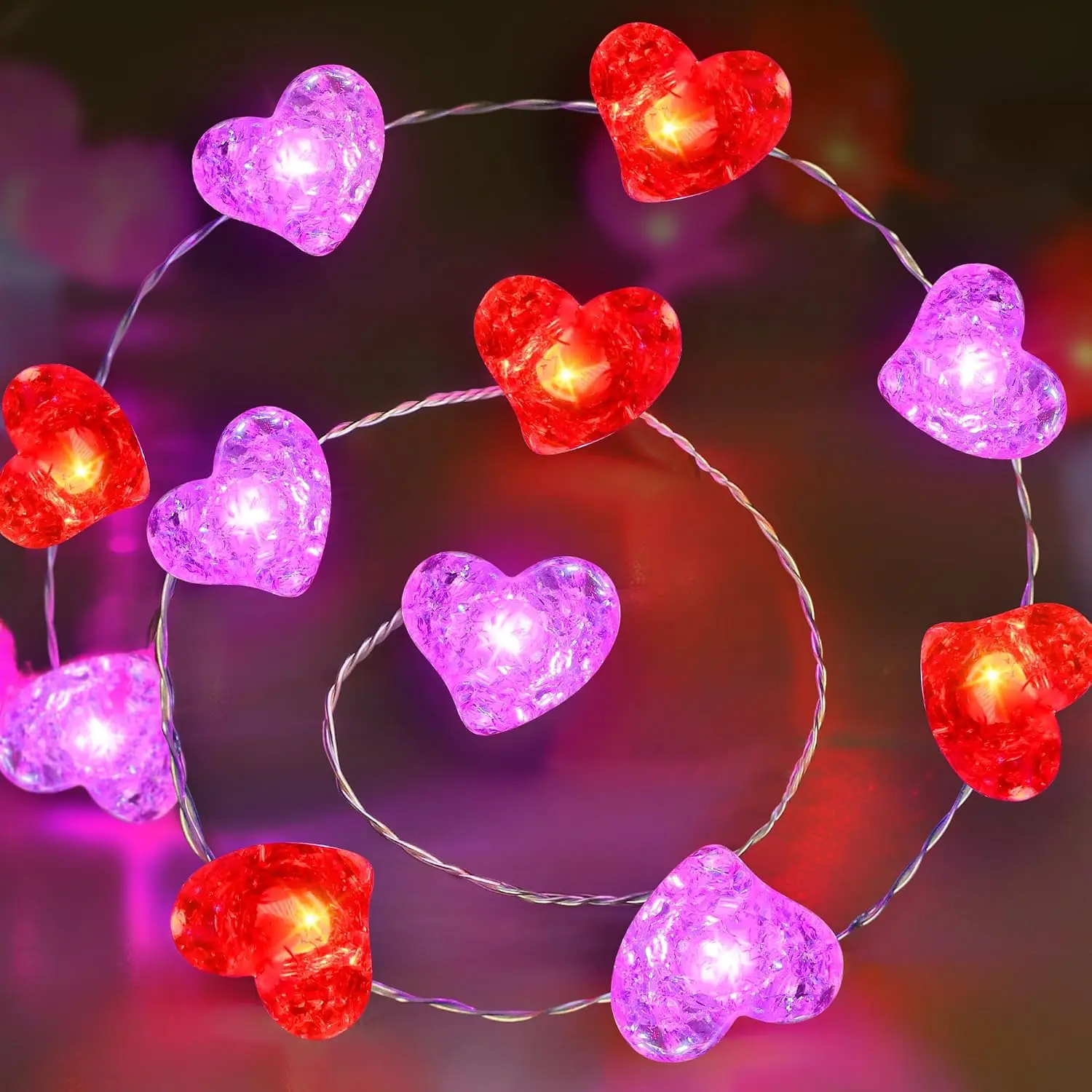 Valentines Day Lights 10FT 30LEDS Heart String Lights  Operated, Red  Hearts Shaped Light with Timer, Heart Hairy Light Valentines Day Decorations for  Indoor