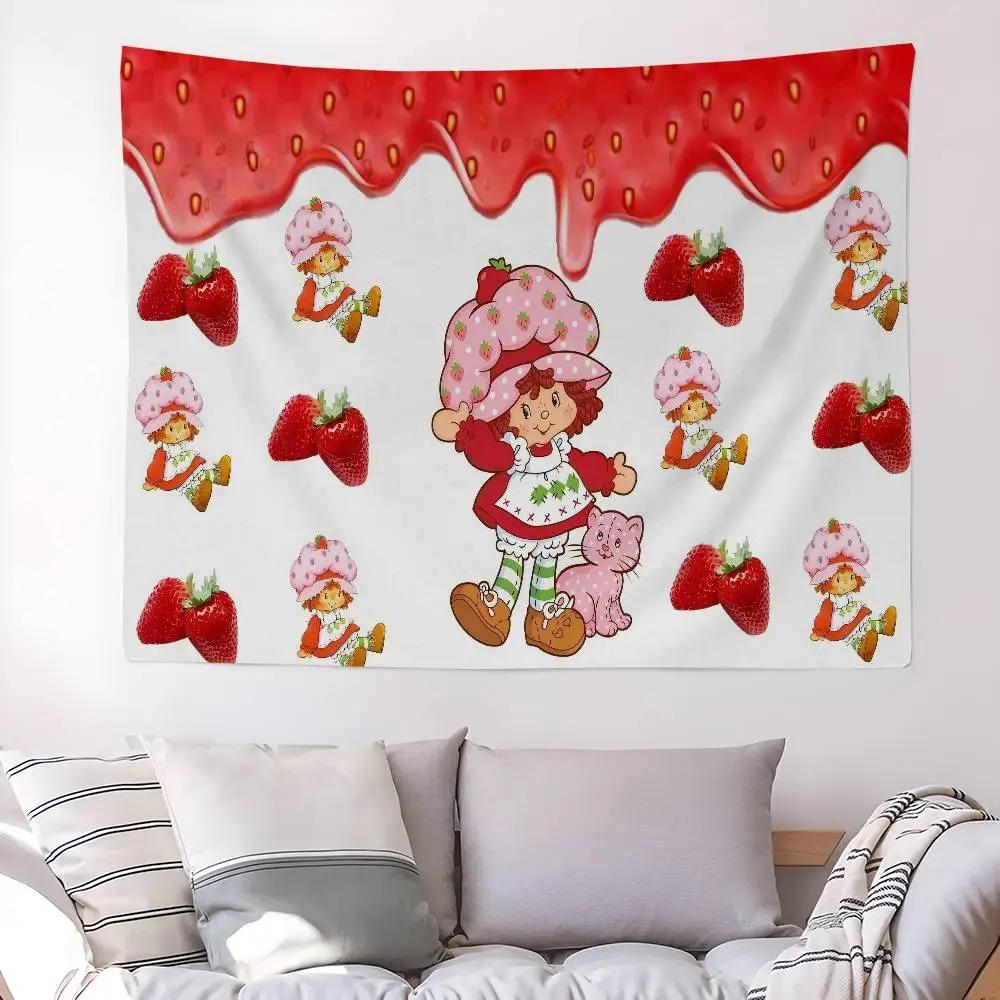 S-Strawberry Cartoon S-Shortcake Girl DIY Wall Tapestry Hanging Tarot Hippie Wall Rugs Dorm Home Decor