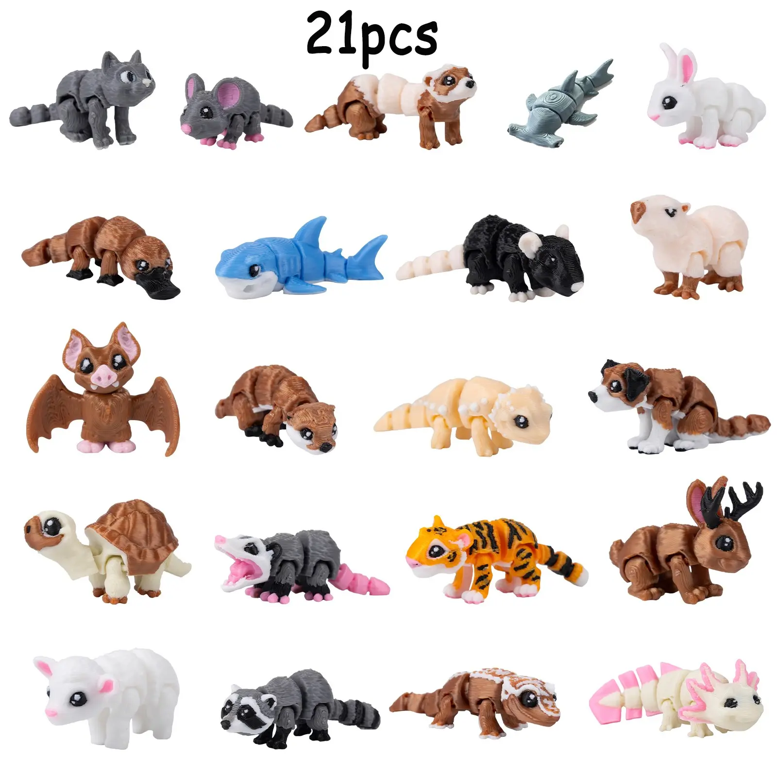 21-Piece 3D Printed Realistic Animal Set, Multi-Joint Collectible Figurines, Figurines For Collectors, Wildlife Models, Birthday Gifts, Miniature Animal Collection, Articulated Animal Figurines, Animal Figures