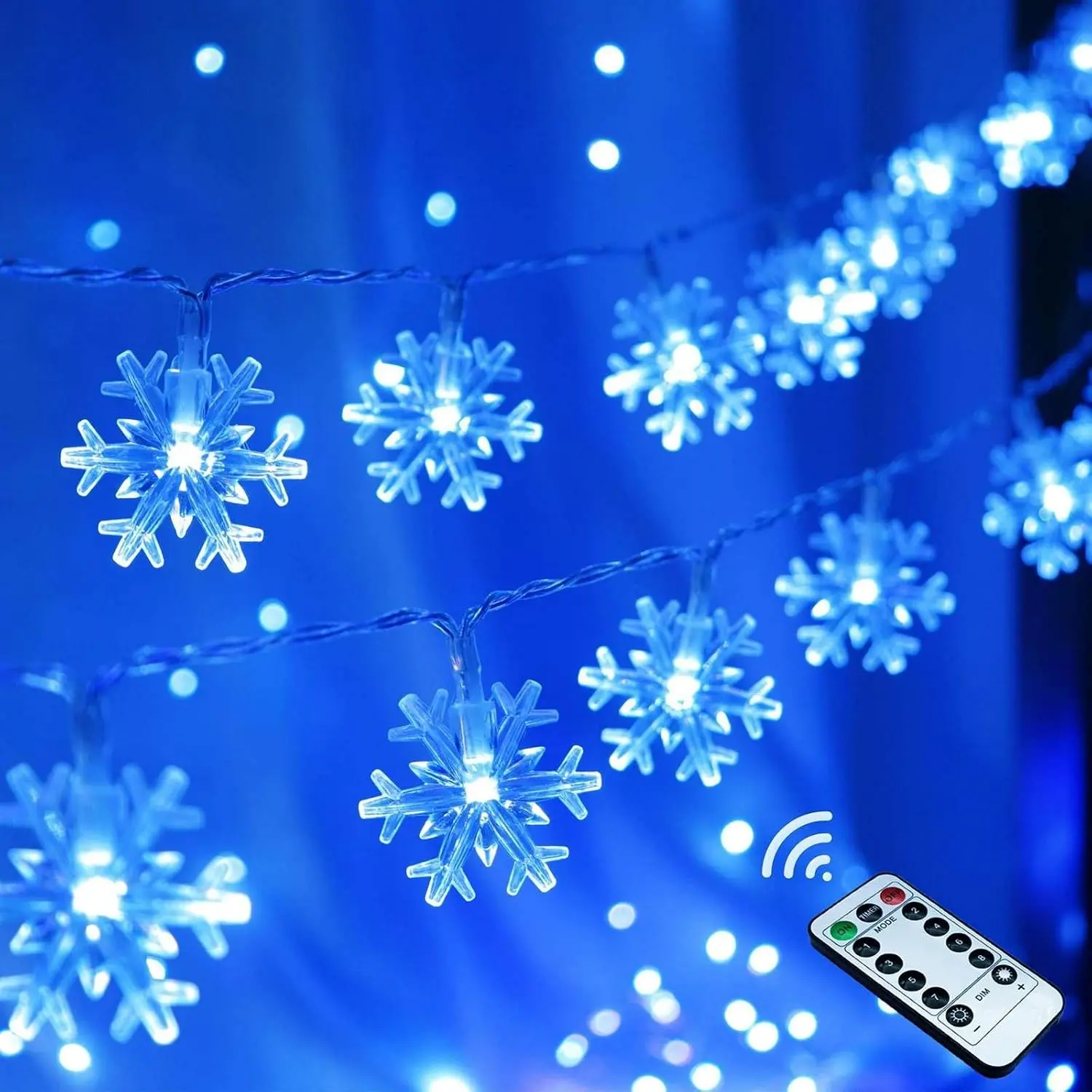 Blue Christmas Decorations Snowflake Lights 20 ft 40 LED Fairy Light |  Operated String Light with Remote, 8 Modes   Lights Bedroom Room Wall Indoor Outdoor Xmas Tree Decor