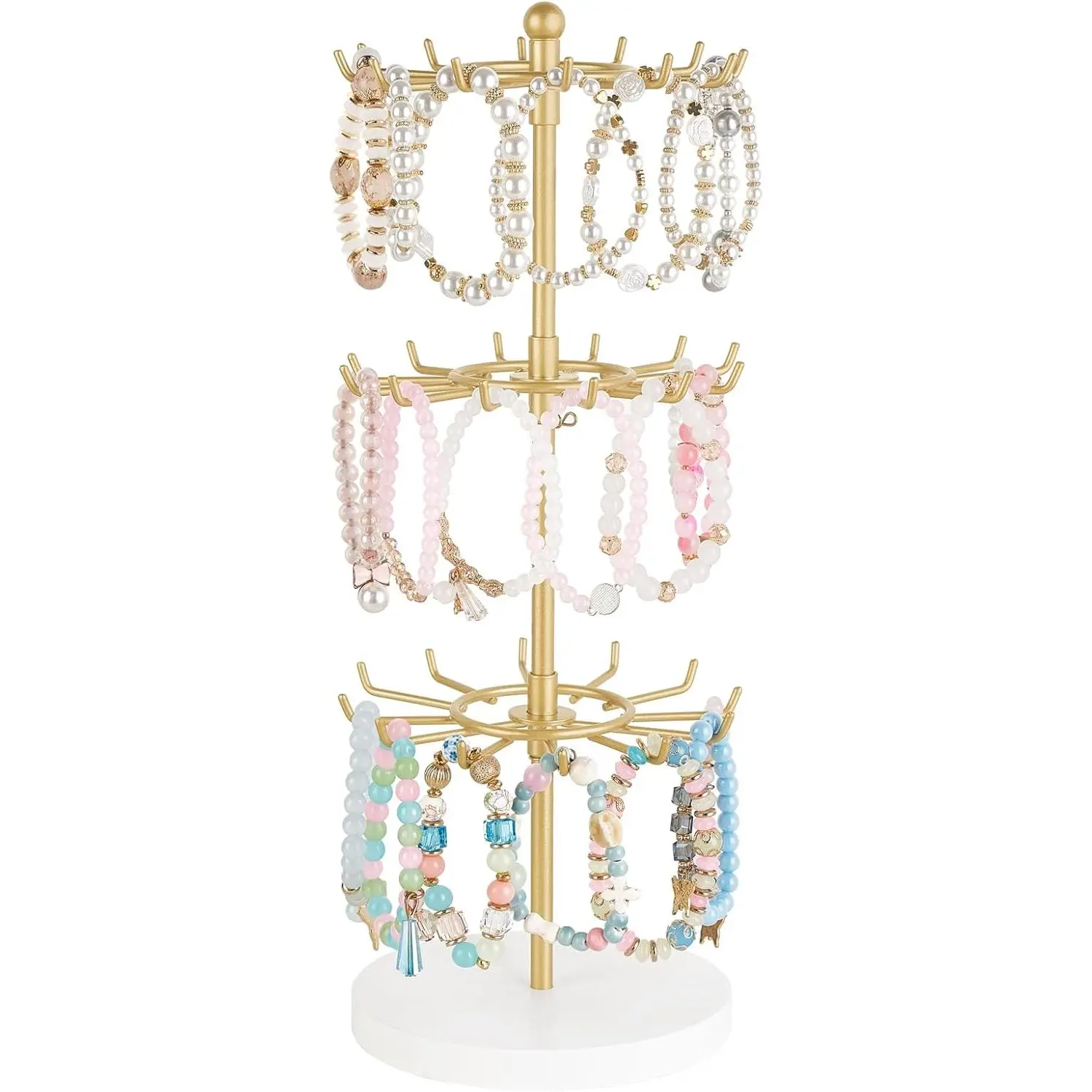 3-Tier Bracelet Display Holder  Rotating  Organizer Stand | 36 Hooks  Rack, Metal Height Adjustable Tree Tower, -Free Storage,Bangles & Bag Charm Retail, for Vendors
