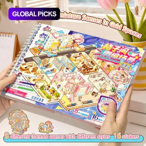 8 Theme Grid Miniature Scene Stickers Set, High Aesthetic with Positioning Lines, Fun Stress Relief 3D DIY Hand Account Decorative Decal Stickers, Scenes Stickers, Scrapbooking Stickers, Scrapbook Accessories