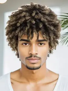 Short Light Dreadlock Wig for Men, Glueless Synthetic Daily Wig, Curly Hair, All Seasons, No Ca Prop 65, No Ca Prop 65 Re
