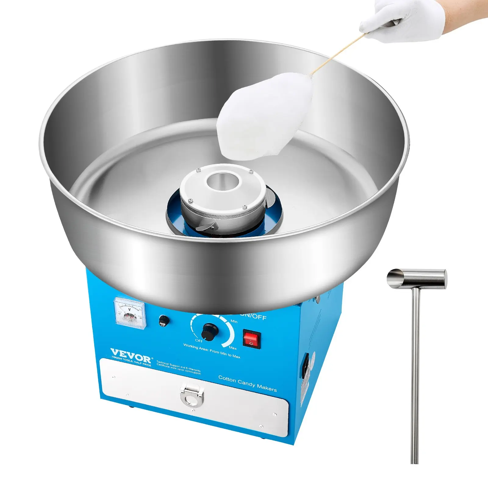 VEVOR 1000W Power Electric Cotton Candy Machine, Countertop Commercial Candy Floss Maker with 20.5 in Round Stainless Steel Bowl, Sugar Scoop, Drawer, Easy Home Use for Kids Parties, Blue