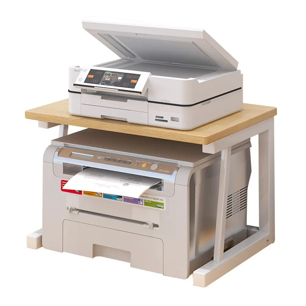 Natural Wood Heavy-Duty 2-Tier Printer Stand, 25kg Weight Capacity, Fits Scanner/Fax/Books, Under-Desk or Desktop Use, Tool-Free Assembly