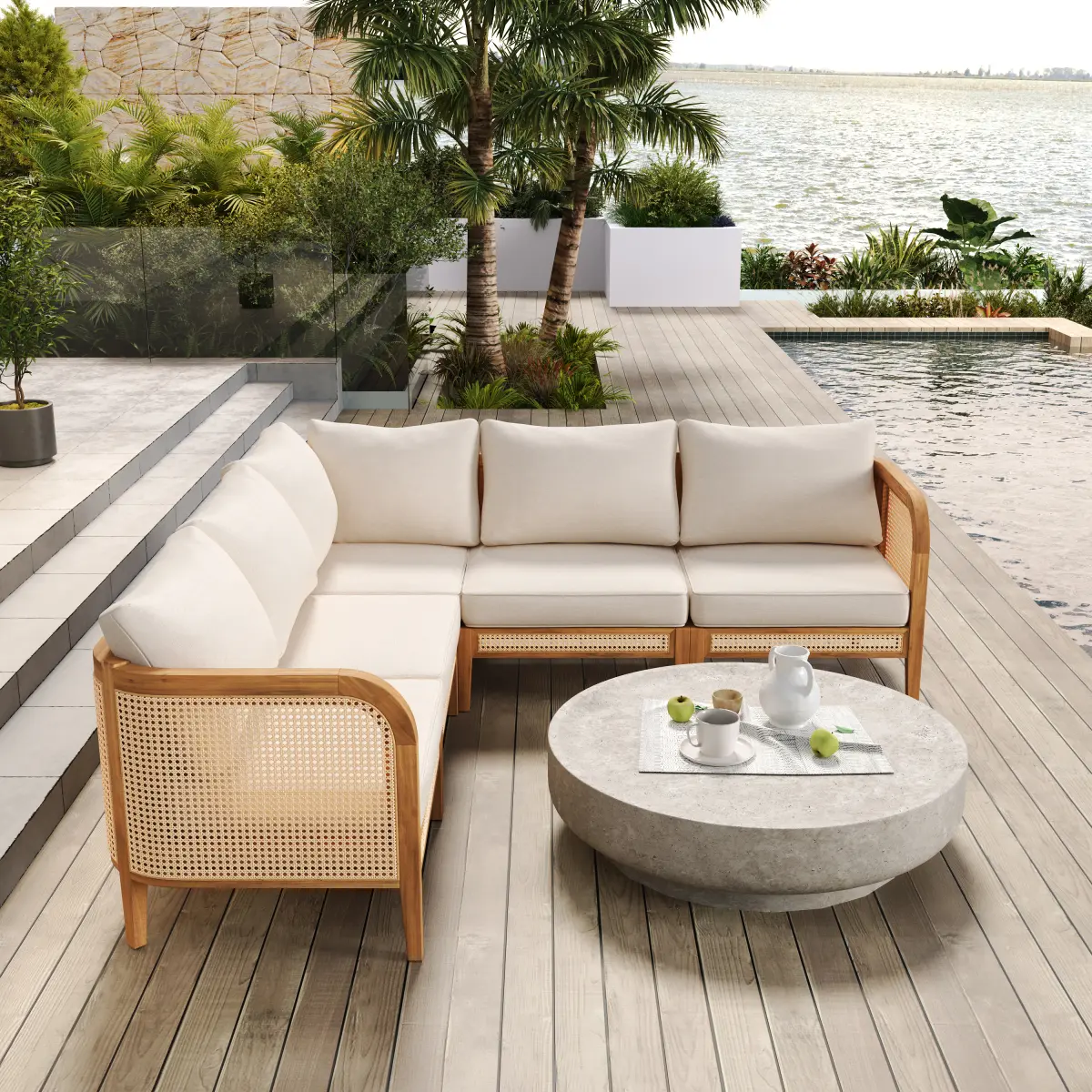 AobtkelChristopher Knight Home® Kirkby Outdoor 5 Seater V-Shaped Acacia Wood Sofa