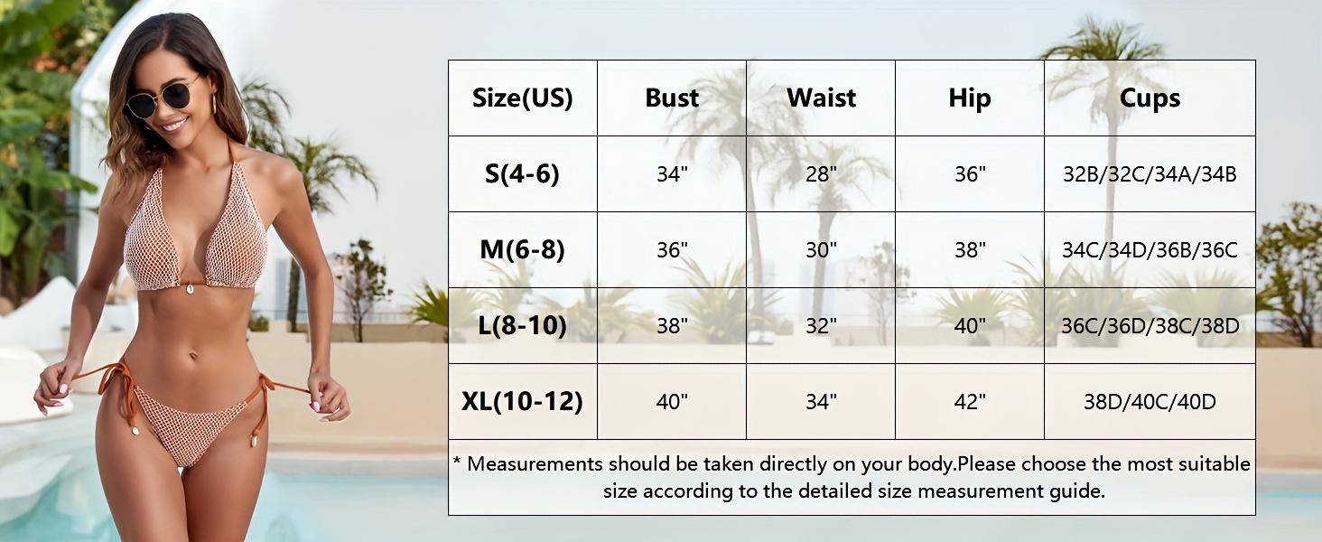 Women'S Bikini Set Fishnet Triangle Tie Convertible Collar Halter Bandeau Shell Two Piece Bathing Suit