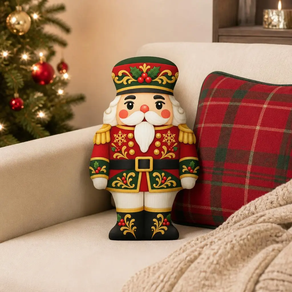 Christmas Nutcracker Soldier Shaped Throw Pillow Decorative Cushion Stuffed Accent Pillow Holiday Home Decor Sofa Gift Bed