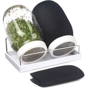 Complete Sprouting Jar Kit| 2 Wide Mouth Mason Jars, 316 Screen Sprout Lids, Blackout Sleeves, Tray, Stand| Sprouter Set for Growing Broccoli, Alfalfa and More-Seeds not Included