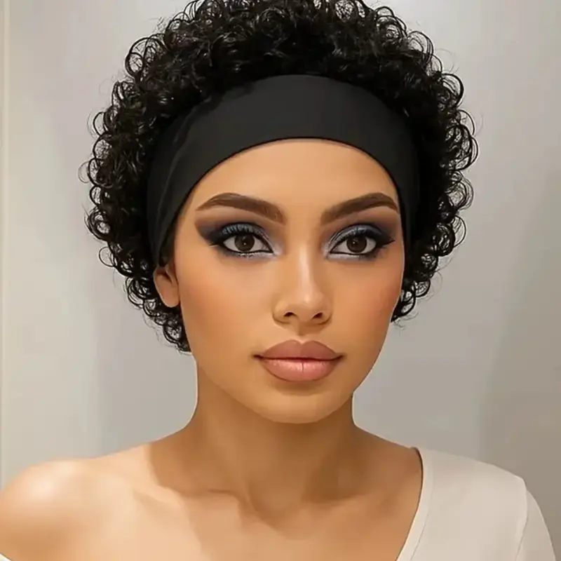 Women's Short Curly Hairband Wig, Human Hair, Suitable for Daily Wear, Perfect for Women, Easy to Use, Comfortable Fit, Curly Headband Wig #GLOBAL PICKS