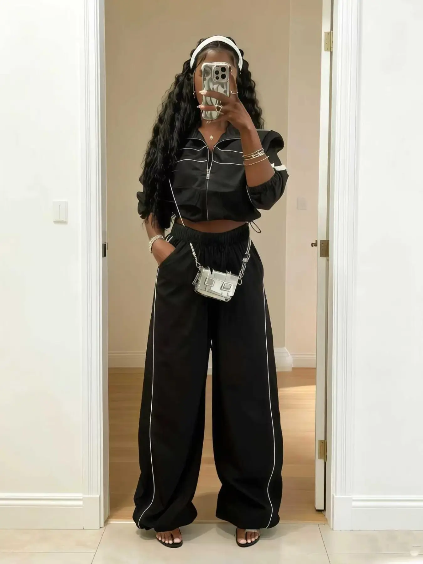 New European and American Windproof Lightweight Casual Jacket Set, Two-Piece with Patchwork Baggy Long Pants, Stylish Outerwear for Men and Women