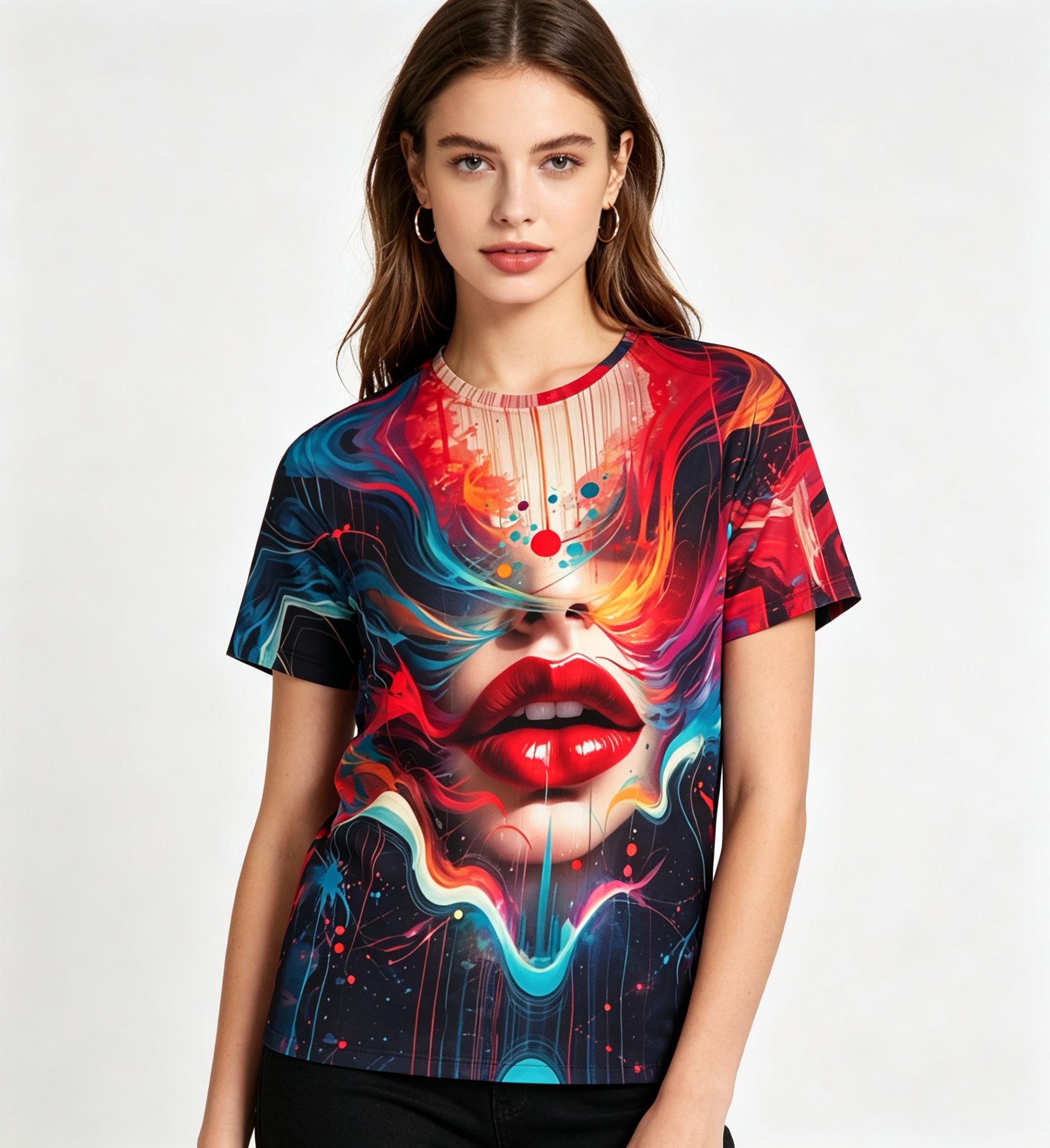 Abstract Art of Colorful Flame Lips Summer Full-Print Short-Sleeve 3D Printed T-Shirt Unisex Outdoor Comfortable Top Party Clothes Couple Pattern Gift for Friends