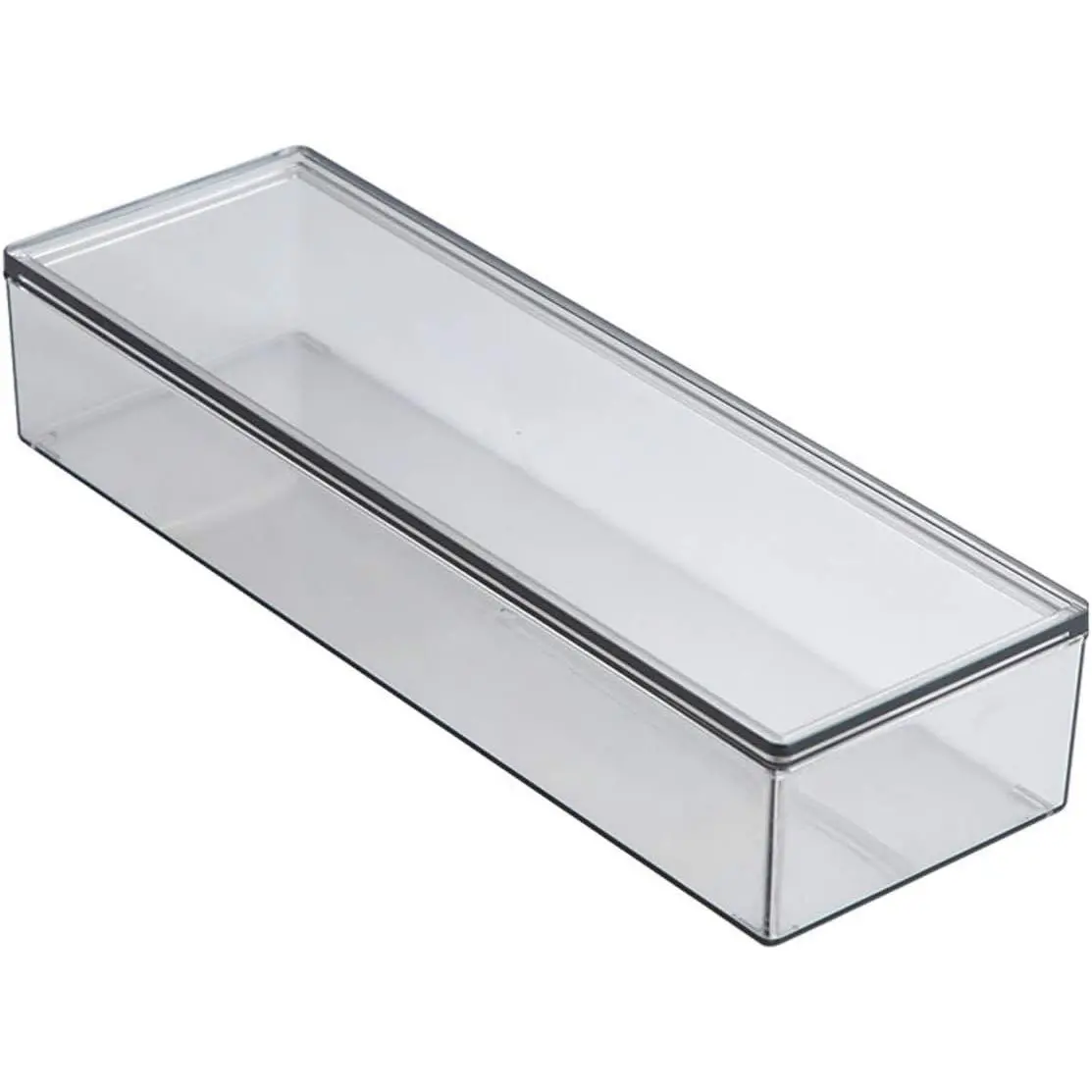 Transparent Flatware Tray Kitchen Drawer Organizer With Lid - Plastic Kitchen Cutlery Tray and Utensil Silverware Storage Container with Cover - Dinnerware Holder for Spoons Forks Knives
