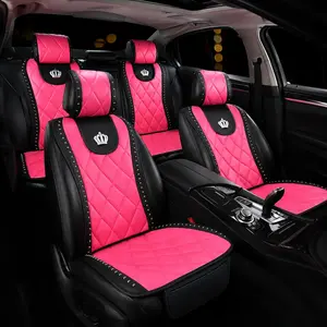 Luxury Retro Metal Rivet Queen Crown Rhinestone Car Seat Cover, Universal Fit Size Front Rear Seat Mat, Waistline Style Car Cushion Protector
