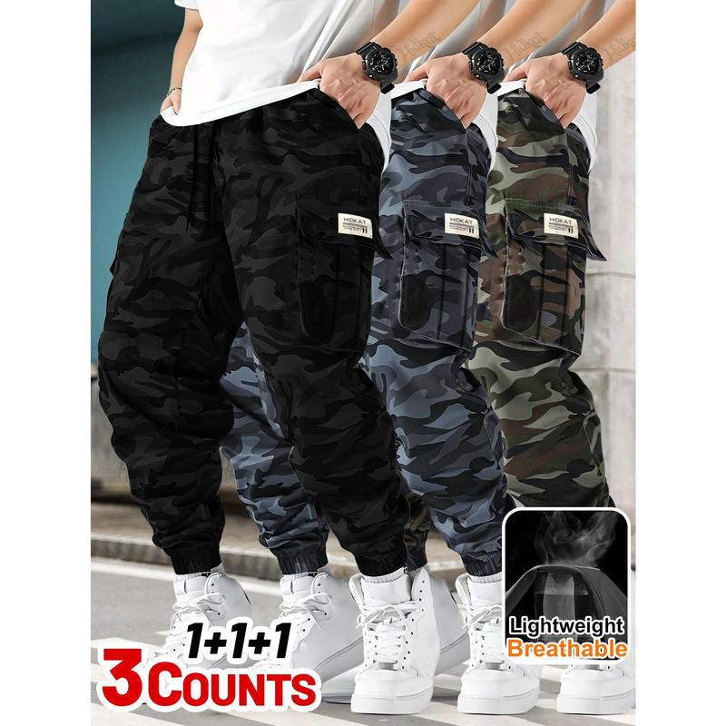 Men's Camouflage Print Outdoor Cargo Pants - Lightweight Thin Breathable Fabric, Soft Comfortable, Drawstring Waist, Side Pockets, Year-Round for Outdoor Activities & Daily Casual Wear