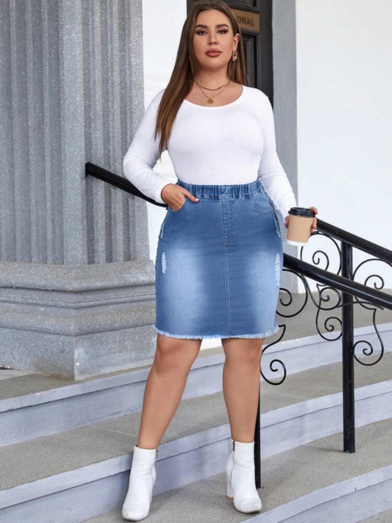 Women's Ripped Distressed Denim Skirt Elastic Fitted, Fashion Casual Short Skirt for Daily Outdoor Wear, Ladies Bottoms for Summer