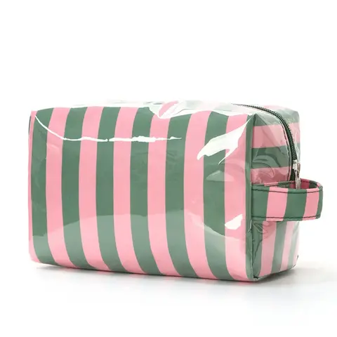 Fashion Striped Design Handheld Makeup Bag, Large Capacity Waterproof Cosmetic Pouch, Travel Toiletry Bag, Multifunctional Storage Organizer, Travel Beauty Bag