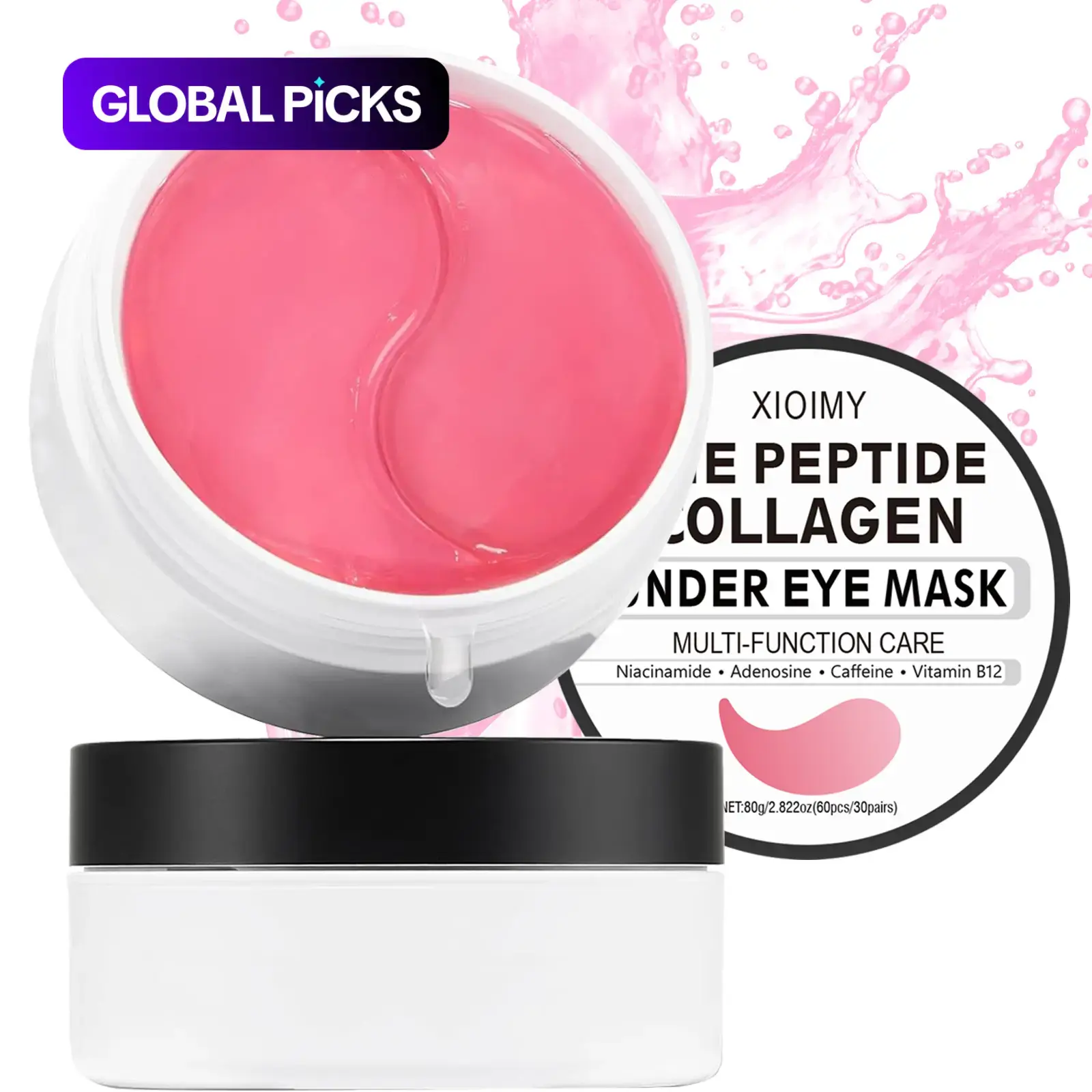 60 Pcs Collagen Hydrating Eye Patches with Niacinamide, Caffeine and Vitamin B12, Deep Hydration, Instant Lifting and Brightening Eye Treatment for All Skin Types #GLOBAL PICKS