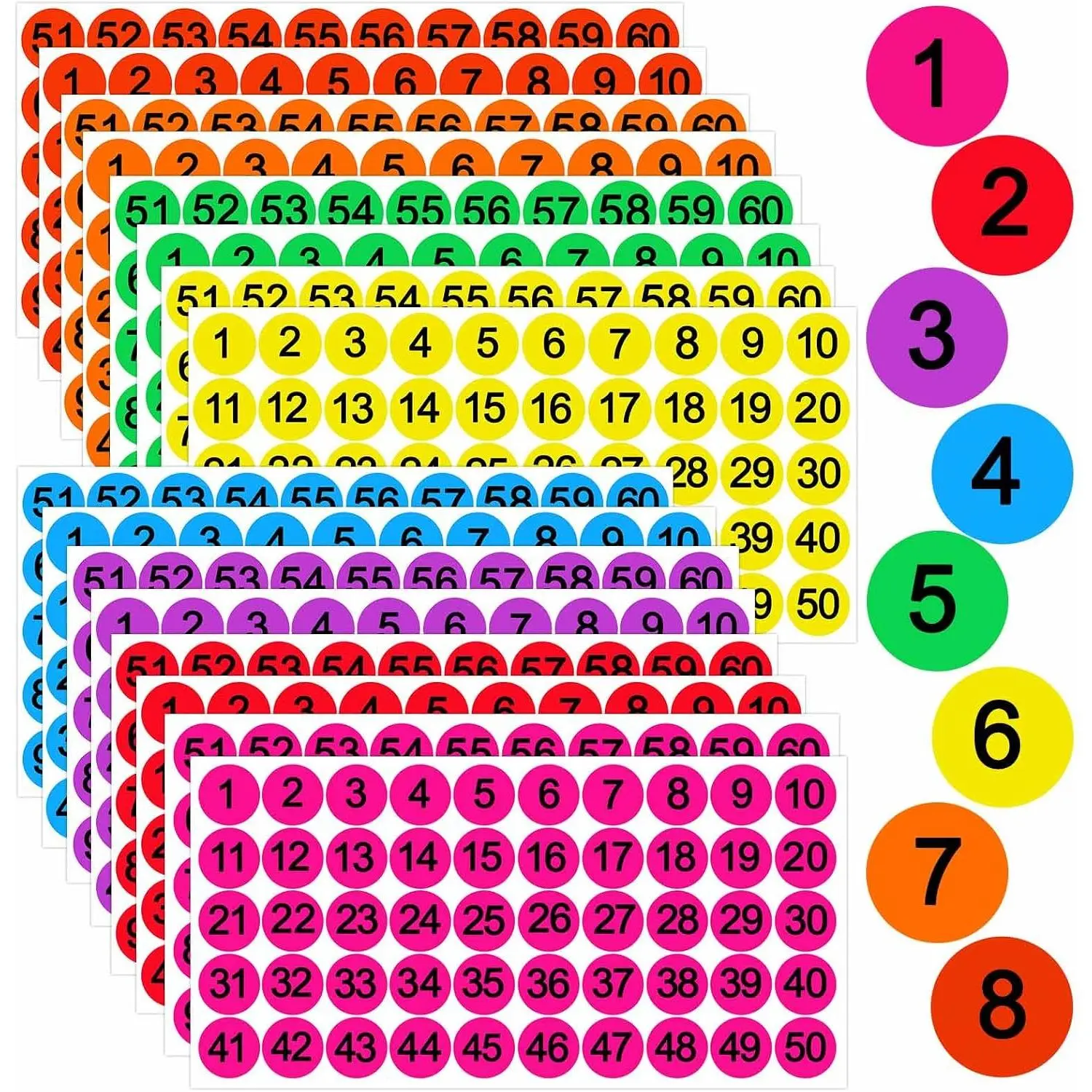 800 count Number Stickers for Classroom 1-100, 1 Inch Dot Consecutive Number Labels, Colored Sticker by Number, Inventory Sticker, Dot Stickers for Office, Storage, Indoor, Boxes (8 Colors)