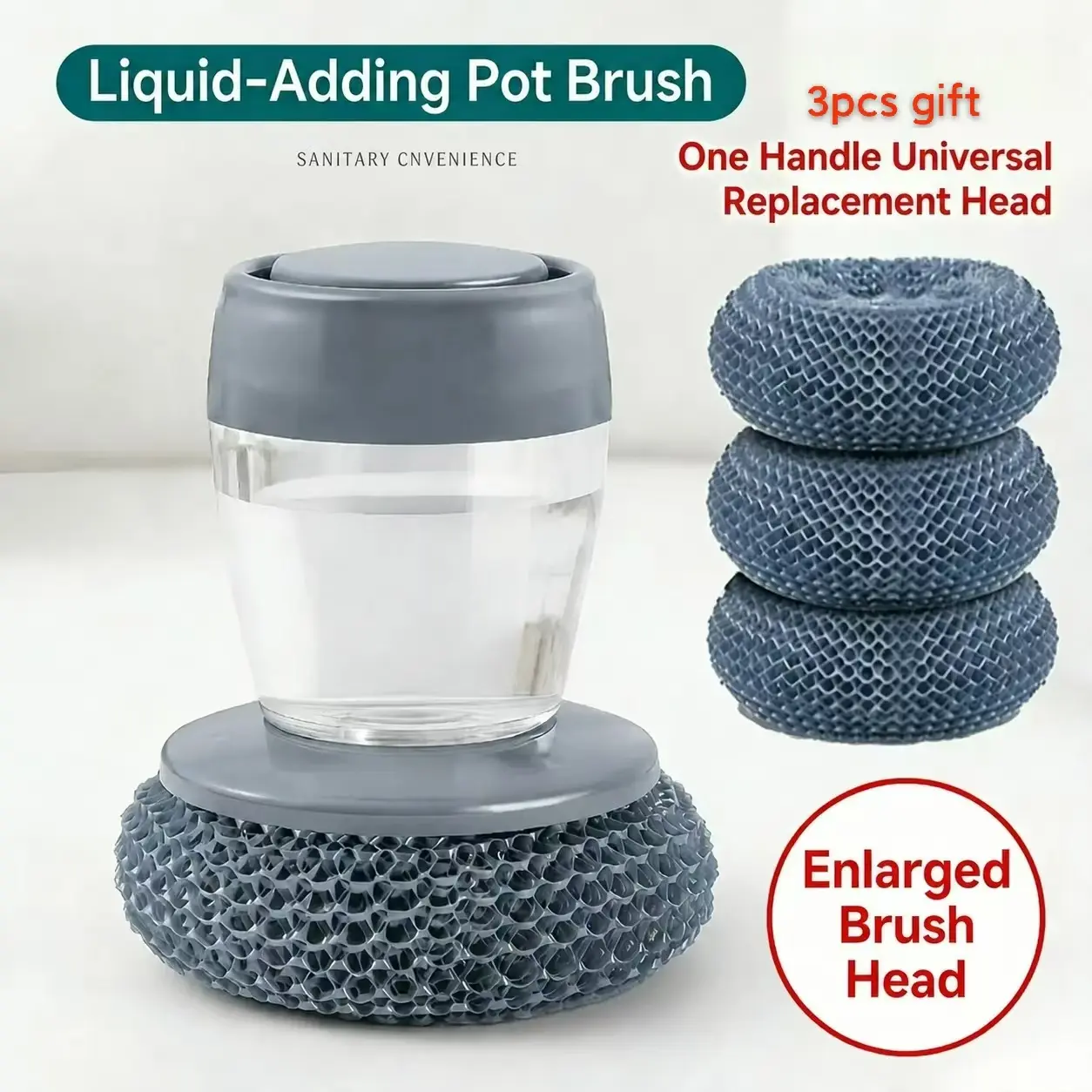 4pcs Automatic Liquid Filling Comfort Handle Soap Dispense Palm Brush for Kitchen Sink Pot Bowl Cleaning Ergonomic Non-slip Grip Durable Bristles Multi-Purpose Tool - Sponges One Handle Universal Replacement Head