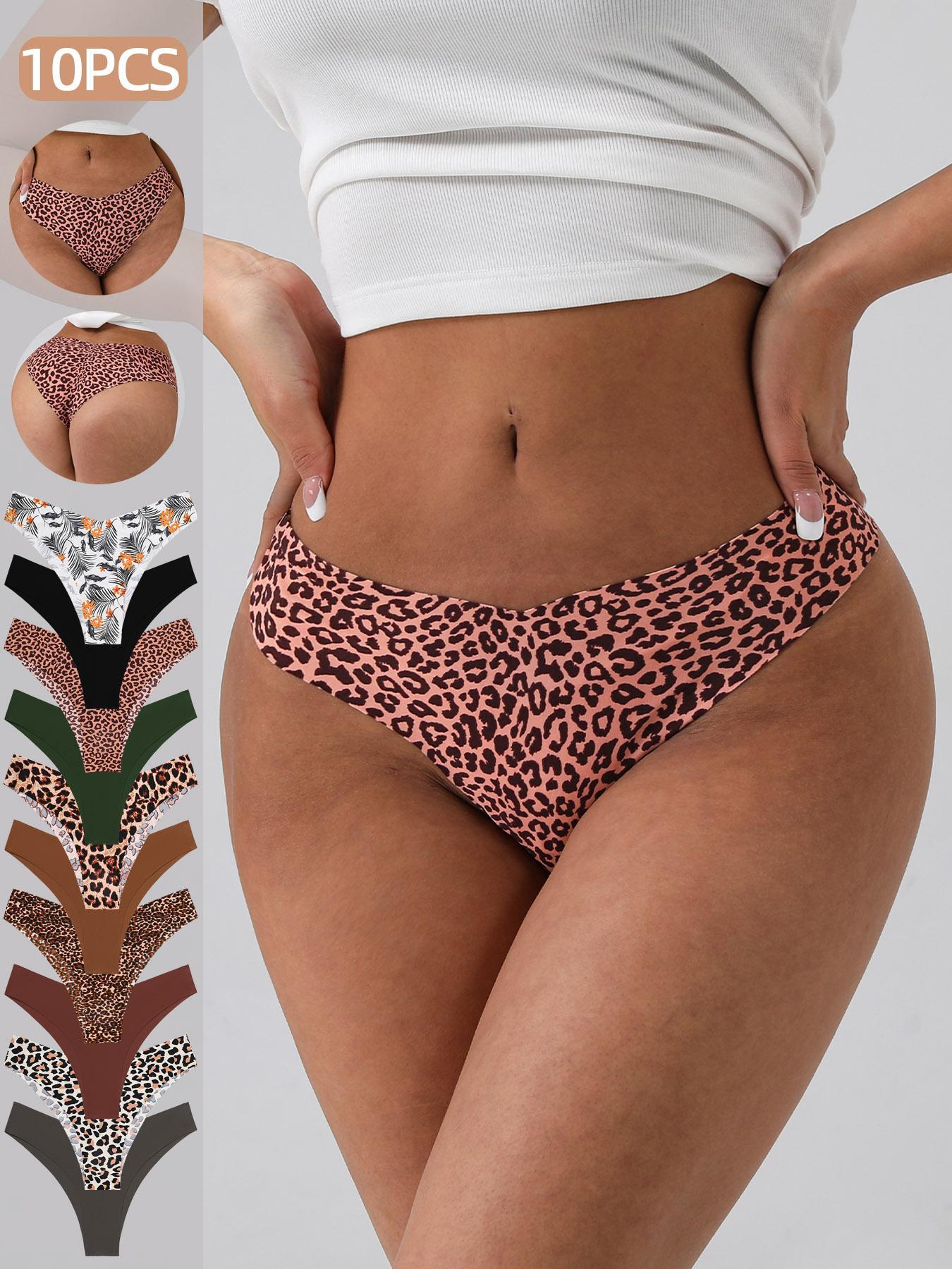 Women's Floral Heart Leopard Print Underwear Set, 3/4/6/7/8/10/12 Pieces, Casual Fitted Design, All Seasons Comfortable Panties