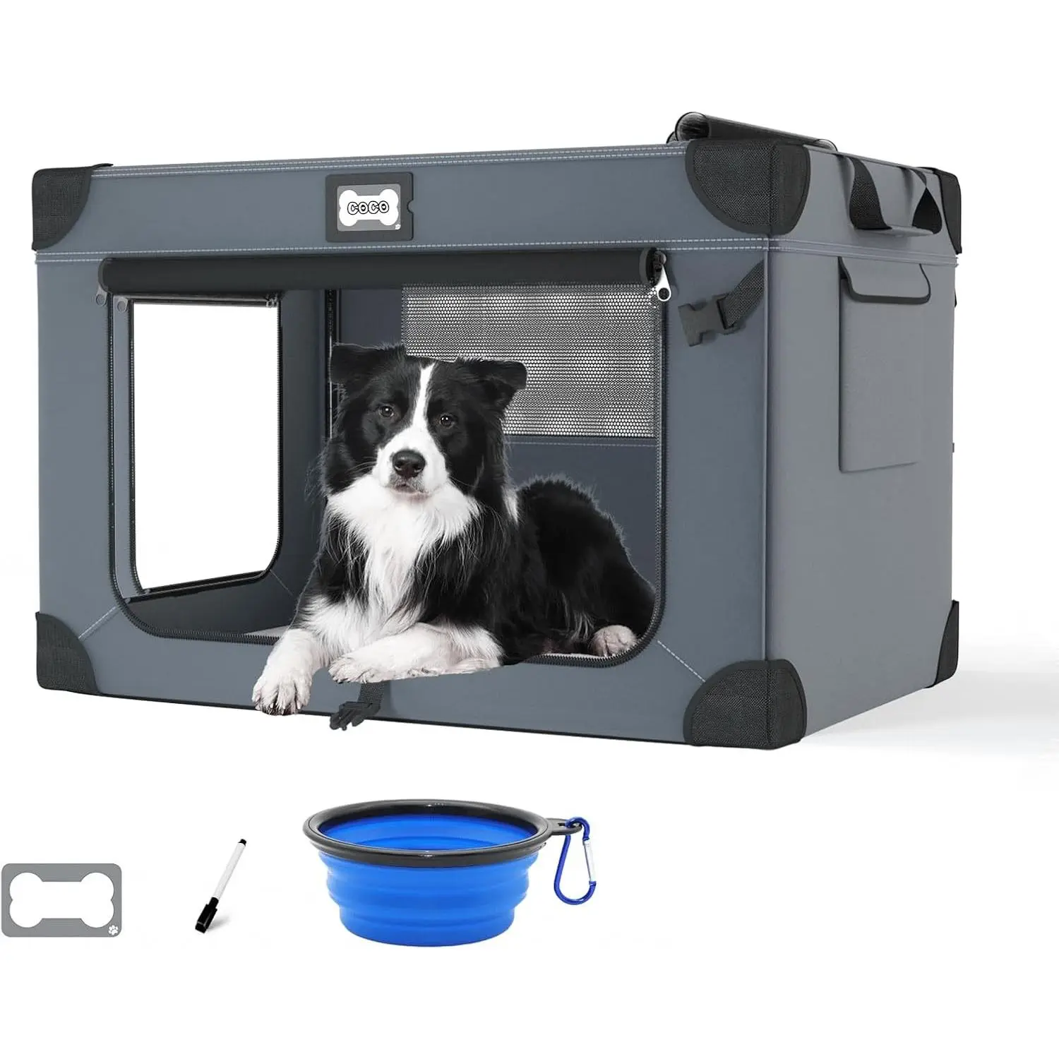 36-Inch Soft Dog Crate - Portable Travel Kennel for Large Dogs, 3-Door Foldable Design with Mesh Windows, Blanket and Foldable Bowl for Indoor & Outdoor Use