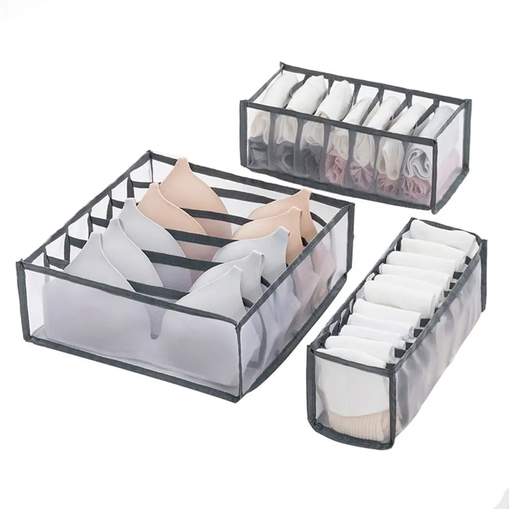Underwear Storage Box, 3 Counts/set Multi Grid Underwear Storage Organizer, Socks Storage Box, Home Organizer for Bedroom, Dormitory, Closet