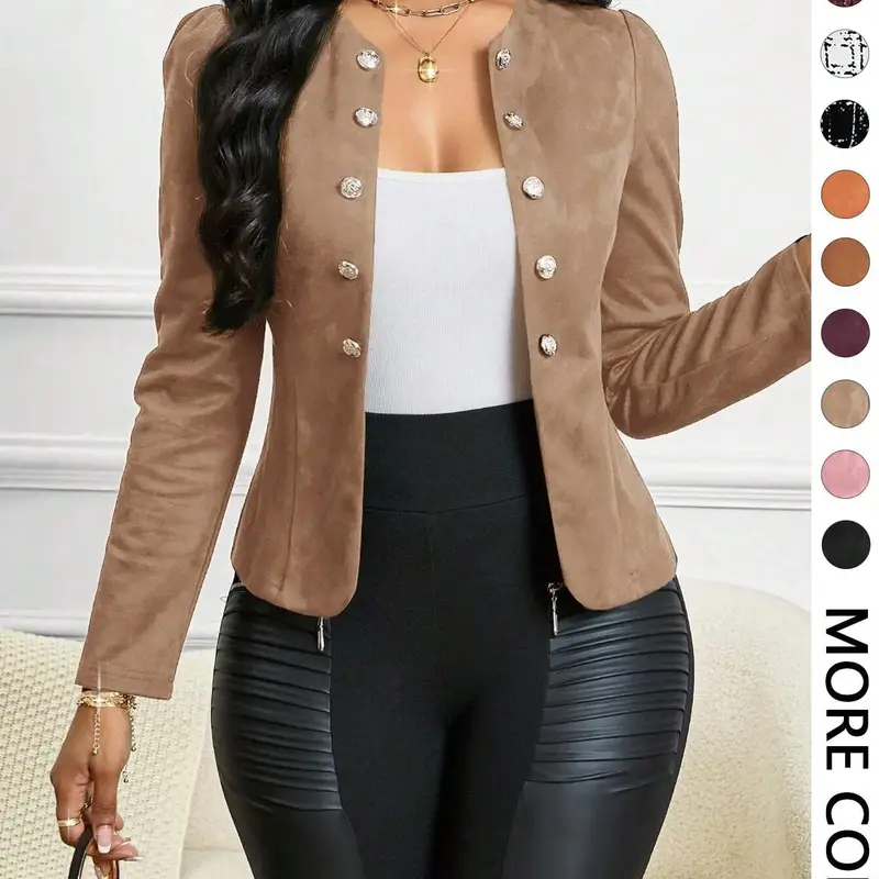 【Black Friday】Women's Elegant Open Front Jacket with Decorative Buttons, Classic Stylish Outerwear, Chic Wardrobe Staple for Dates, Parties & Office Wear