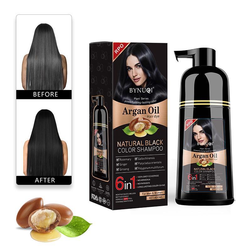 6 in 1 Argan Oil Plant Hair Dye Shampoo, Natural Hair Coloring Shampoo, Gentle Haircare & Styling Product for Women & Men