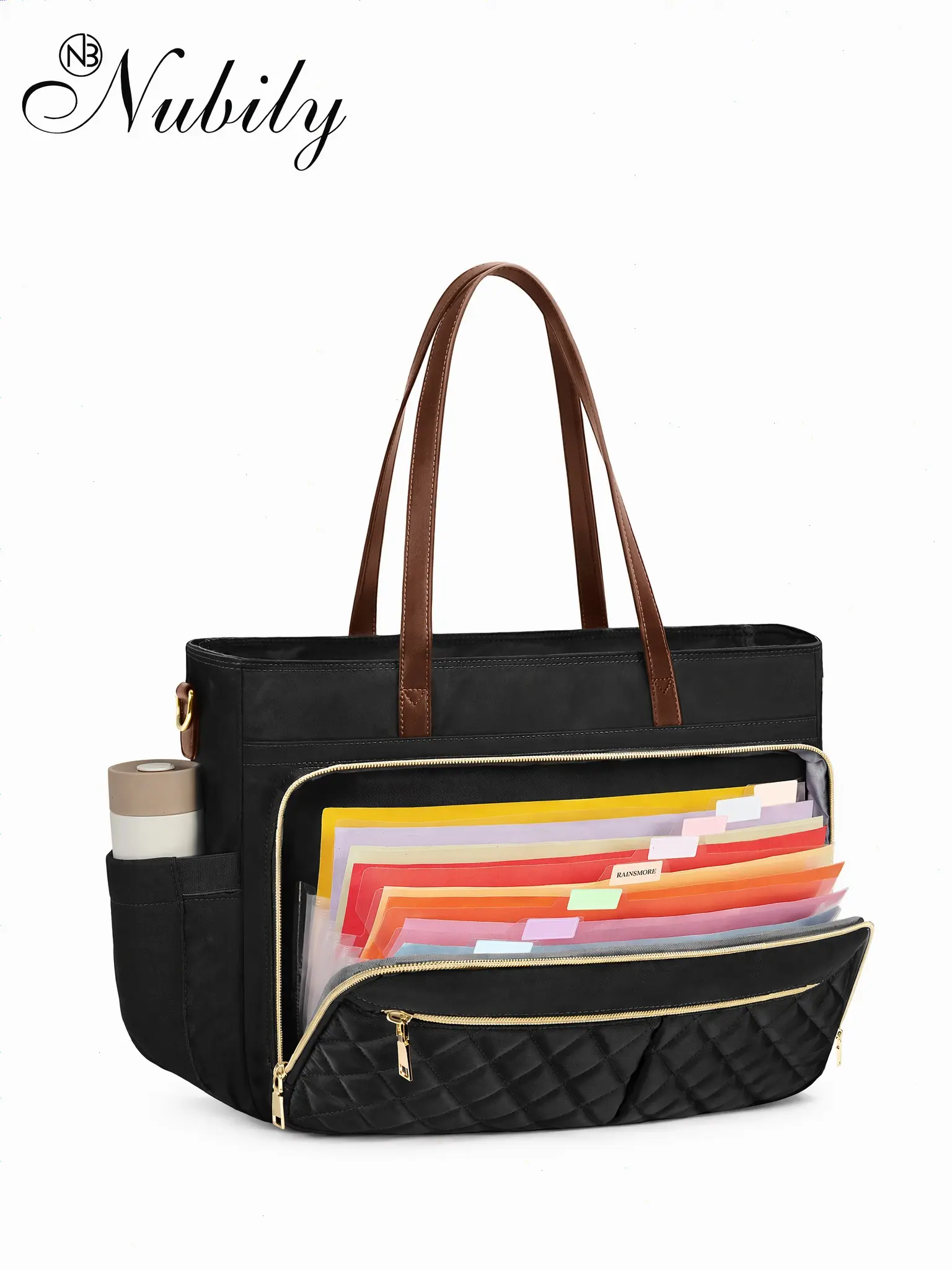 Teacher Bag 15.6 Inch Work Bag, Women Laptop Tote Bag with Accordion File Organizer, Insulated Pocket, Nursing Bag